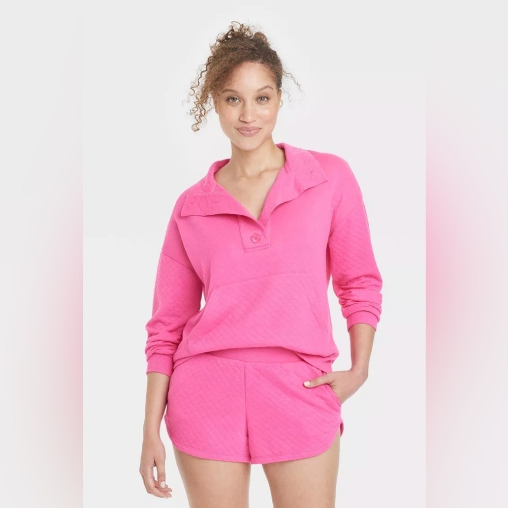 2/$35 Stars Above Fuchsia Quilted Pullover Sweatshirt Shorts PJ Set sz XL